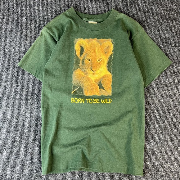 Source Unknown Other - Vintage 90s Lion Cub Shirt Mens Small Green Born To Be Wild Alore Made USA Tee
